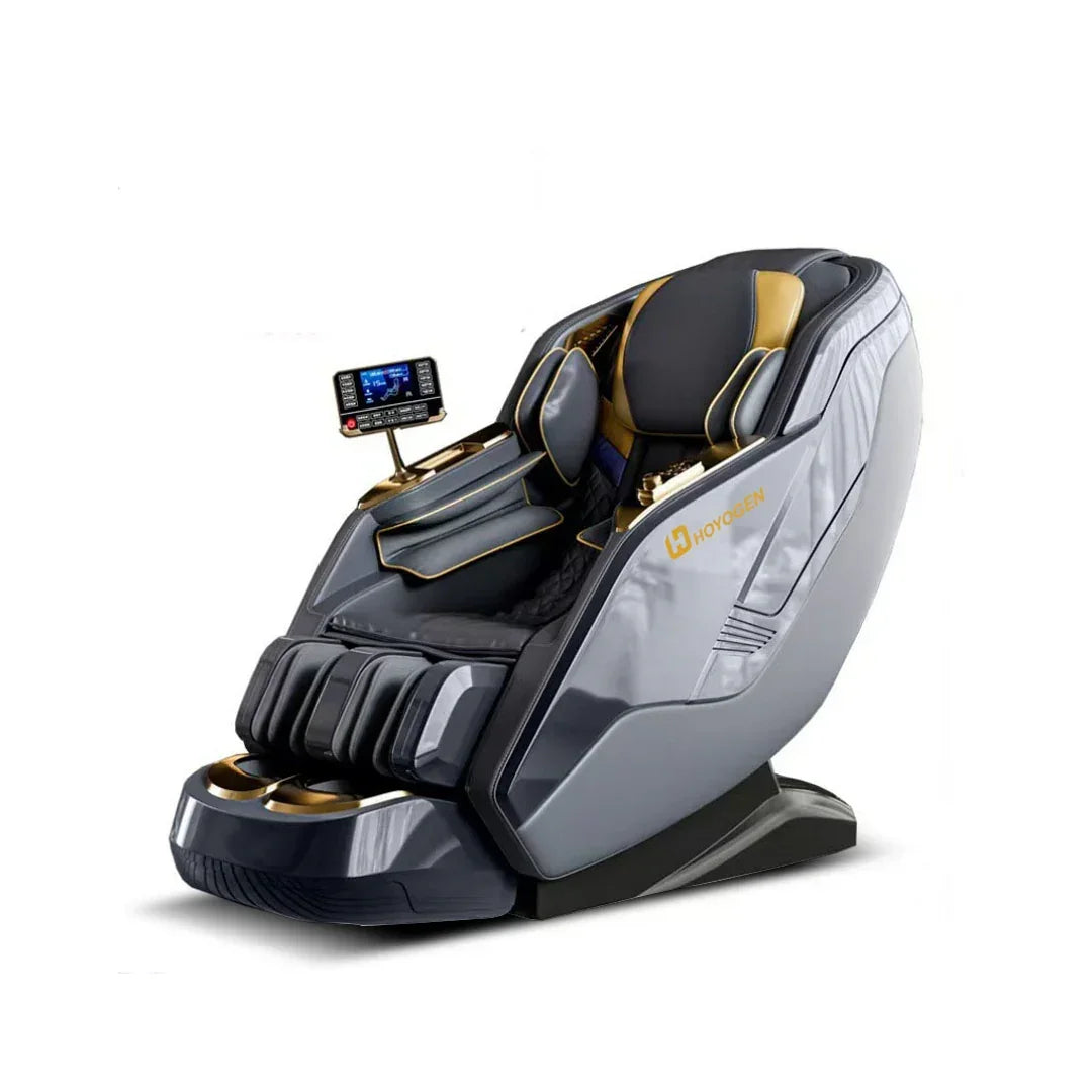 Dark grey full body massage chair with touchscreen display, Rotai Health Dubai UAE
